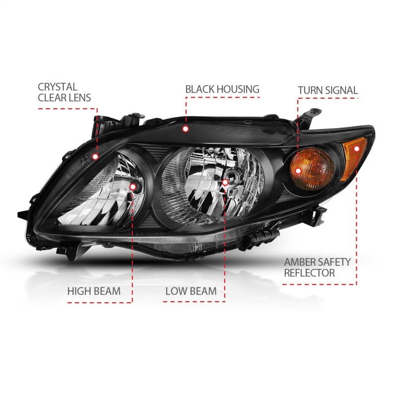 ANZO 2009-2010 Toyota Corolla Crystal Headlight Black Amber ANZO ANZ121541