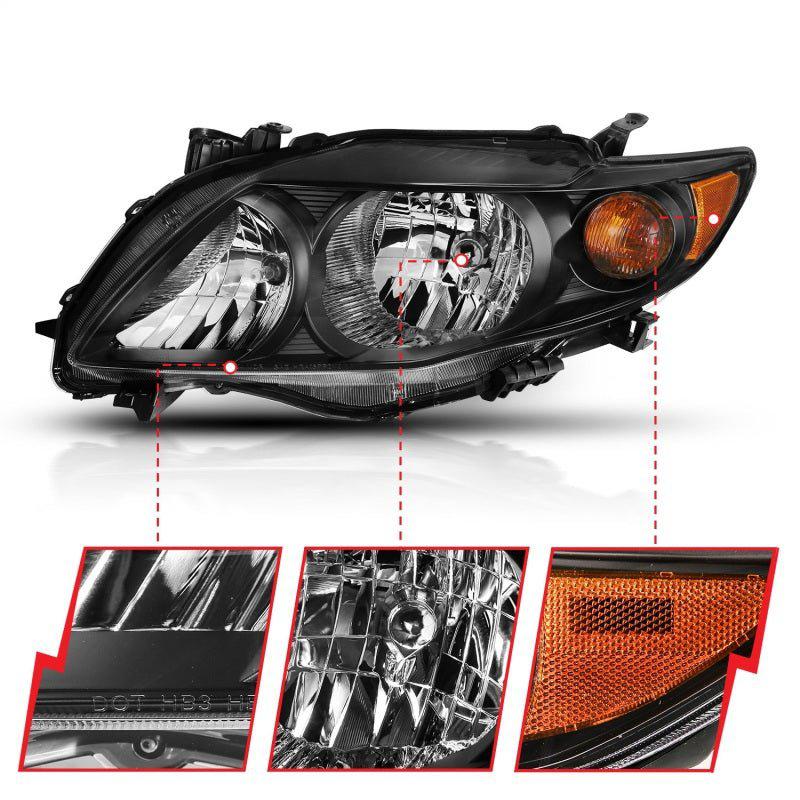 ANZO 2009-2010 Toyota Corolla Crystal Headlight Black Amber ANZO ANZ121541