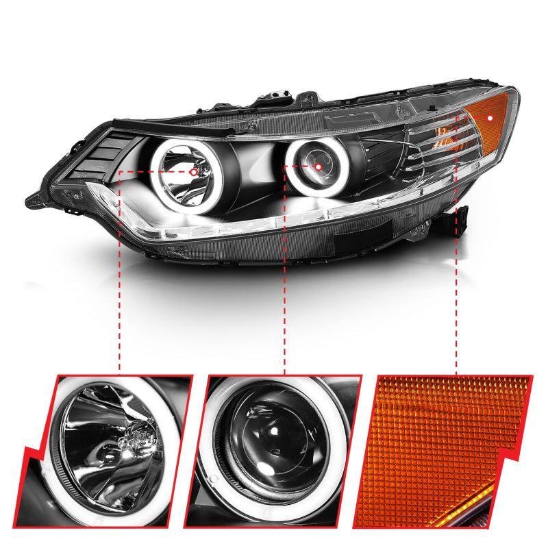 ANZO 2009-2012 Acura Tsx Projector Headlights w/ Halo Black (CCFL) (HID Compatible) ANZO ANZ121393