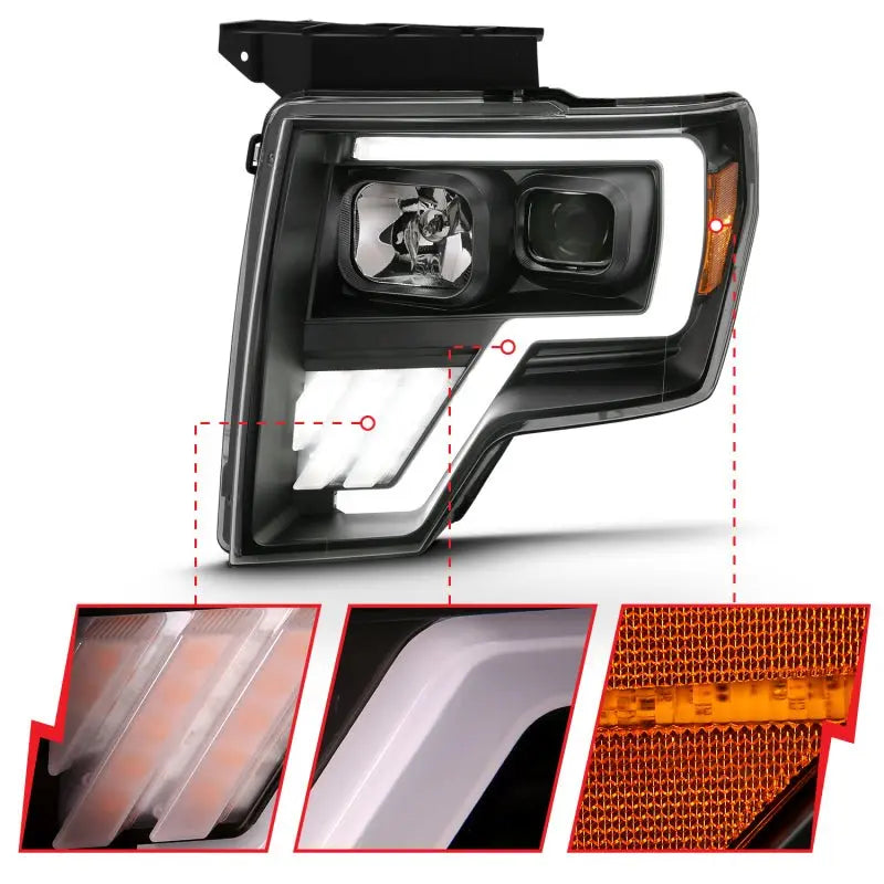 ANZO 2009-2013 Ford F-150 Projector Light Bar G4 Switchback H.L.Black Amber ANZO ANZ111469