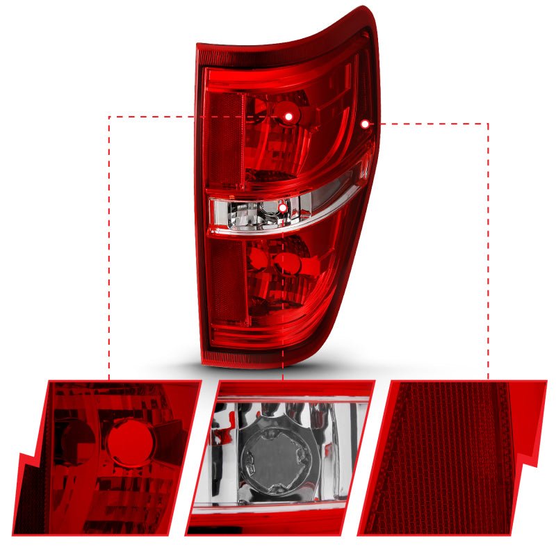 ANZO 2009-2014 Ford F-150 Euro Taillight Red/Clear (W/O Bulb) ANZO ANZ311299