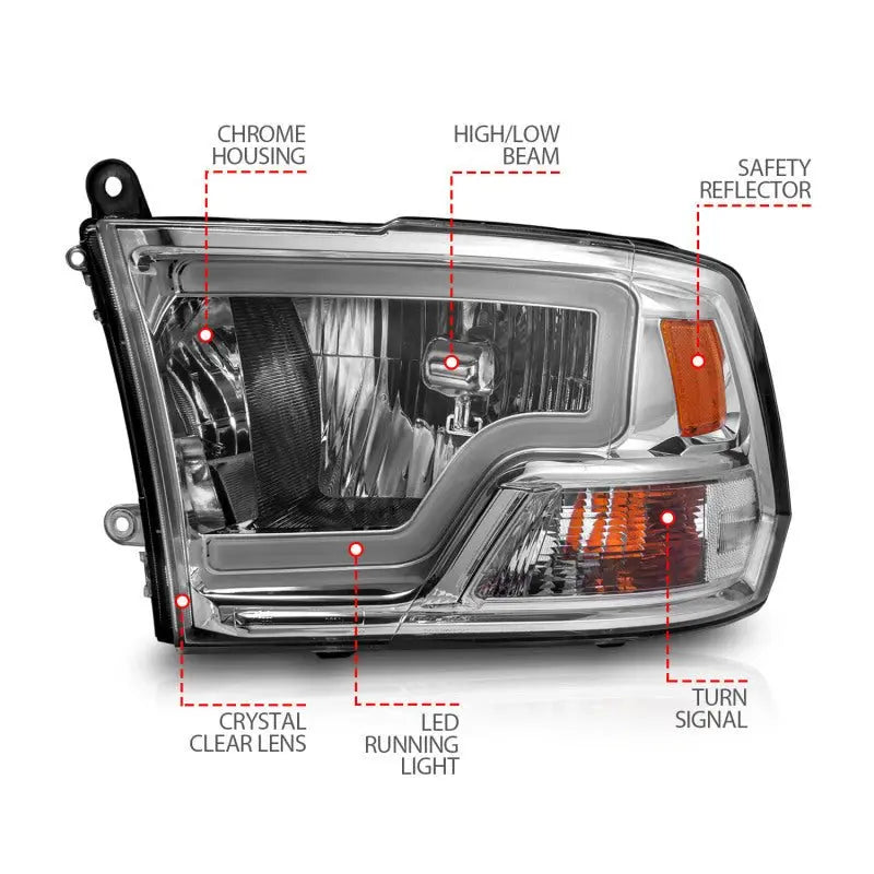 ANZO 2009-2018 Dodge Ram 1500/ 2500/ 3500 Crystal Headlights w/ Light Bar Chrome Housing ANZO ANZ111516