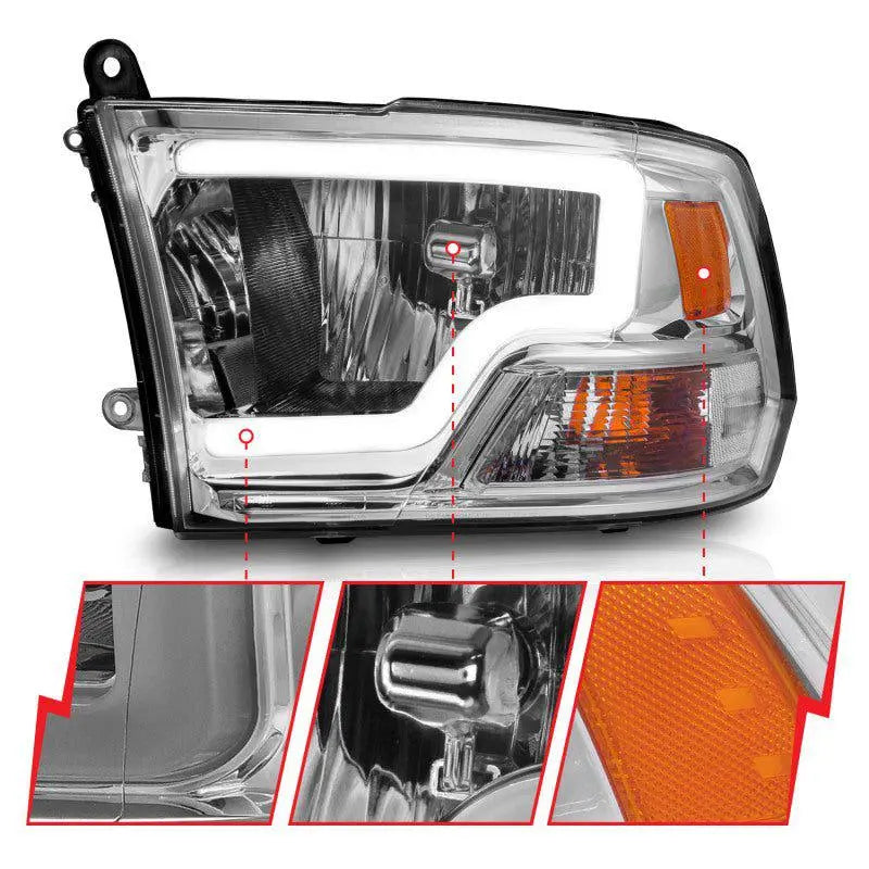 ANZO 2009-2018 Dodge Ram 1500/ 2500/ 3500 Crystal Headlights w/ Light Bar Chrome Housing ANZO ANZ111516