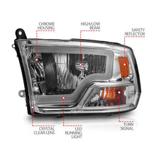 Load image into Gallery viewer, ANZO 2009-2018 Dodge Ram 1500/ 2500/ 3500 Crystal Headlights w/ Light Bar Chrome Housing - Black Ops Auto Works