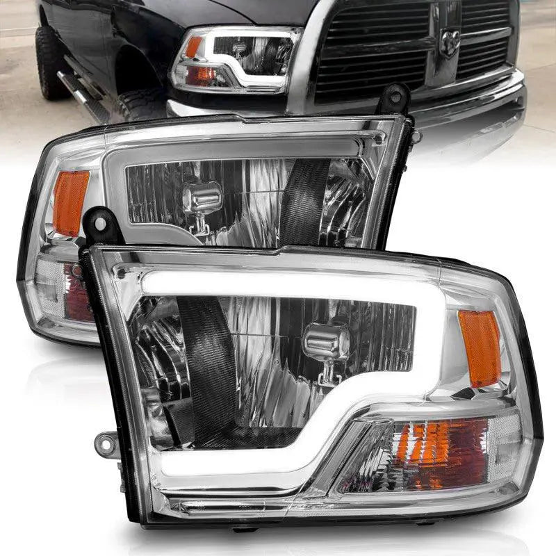 ANZO 2009-2018 Dodge Ram 1500/ 2500/ 3500 Crystal Headlights w/ Light Bar Chrome Housing - Black Ops Auto Works