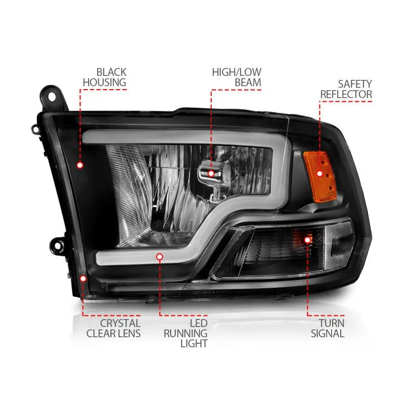 ANZO 2009-2018 Dodge Ram 1500 Crystal Headlights w/ Light Bar Black Housing ANZO ANZ111515