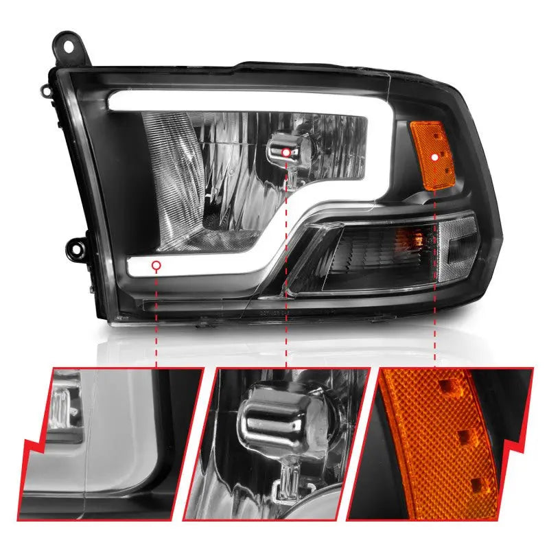 ANZO 2009-2018 Dodge Ram 1500 Crystal Headlights w/ Light Bar Black Housing ANZO ANZ111515
