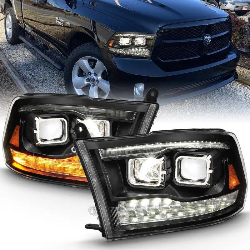 ANZO 2009-2018 Dodge Ram 1500 Led Projector Plank Style Switchback H.L Halo Black Amber (OE Style) ANZO ANZ111464