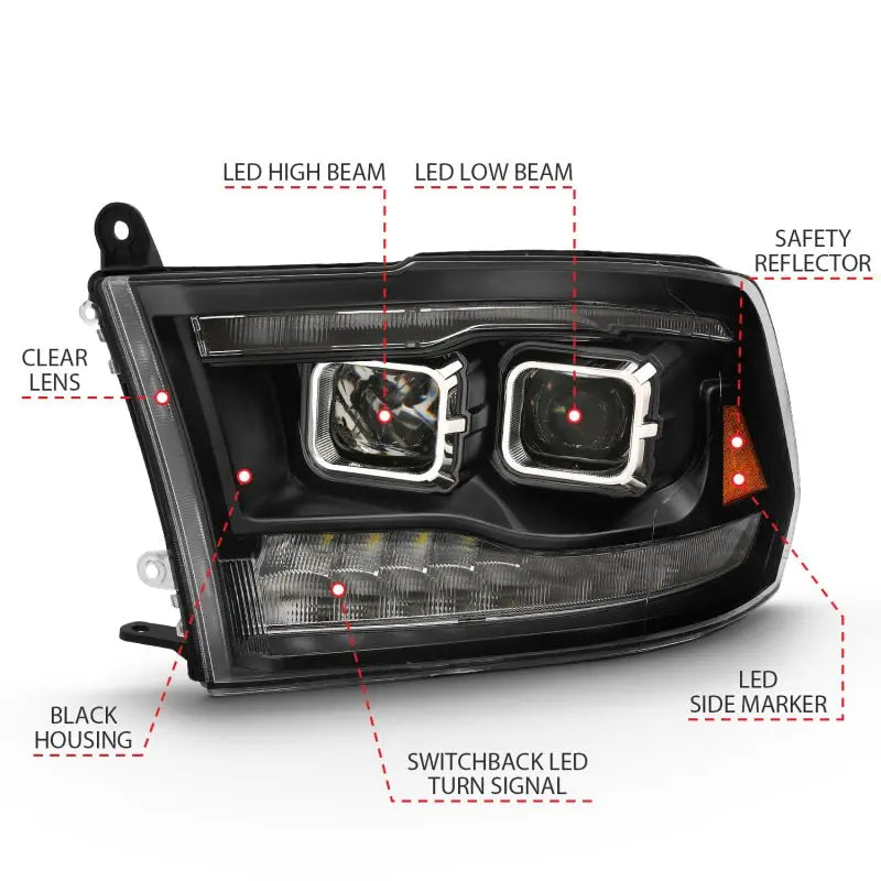 ANZO 2009-2018 Dodge Ram 1500 Led Projector Plank Style Switchback H.L Halo Black Amber (OE Style) ANZO ANZ111464