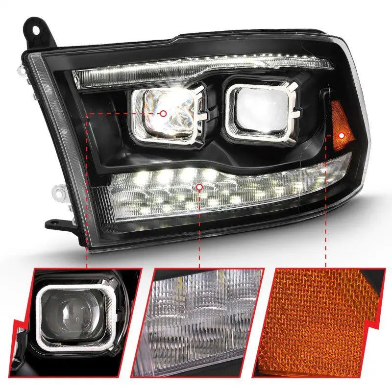 ANZO 2009-2018 Dodge Ram 1500 Led Projector Plank Style Switchback H.L Halo Black Amber (OE Style) ANZO ANZ111464
