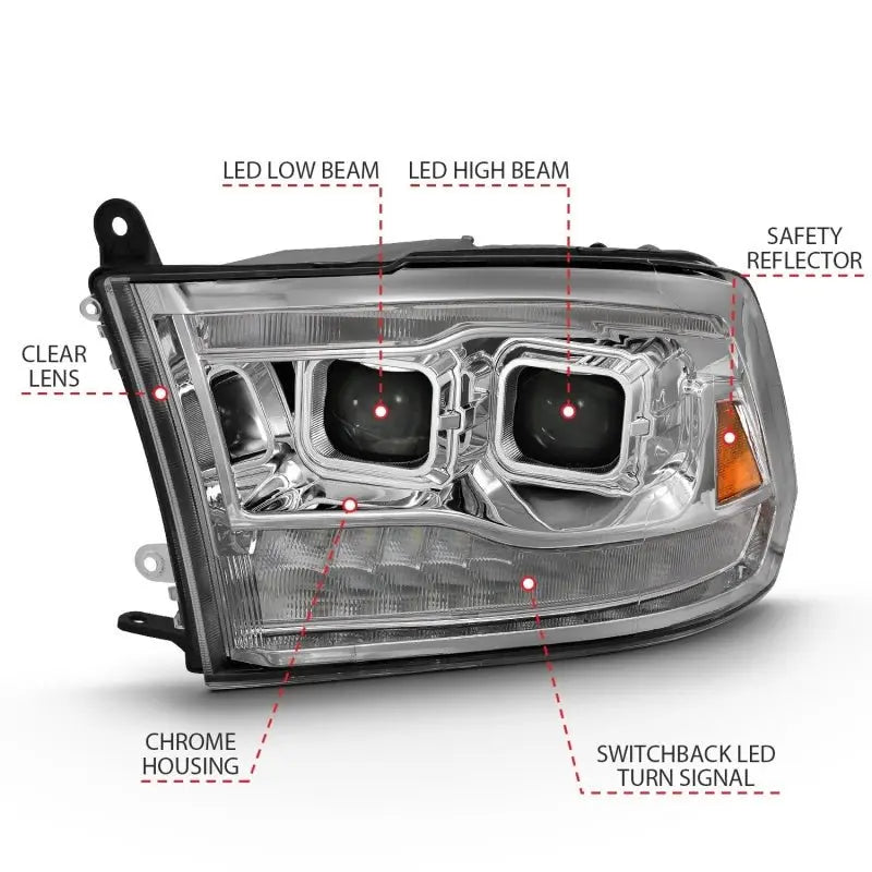 ANZO 2009-2018 Dodge Ram 1500 Led Projector Plank Style Switchback H.L Halo Chrome Amber (OE Style) ANZO ANZ111465