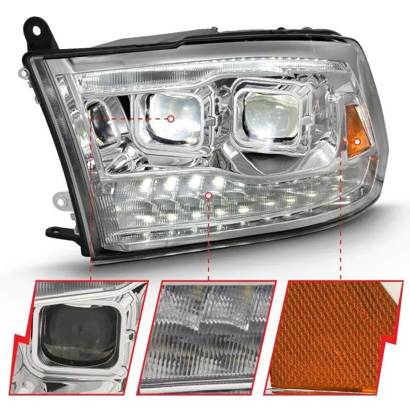 ANZO 2009-2018 Dodge Ram 1500 Led Projector Plank Style Switchback H.L Halo Chrome Amber (OE Style) ANZO ANZ111465