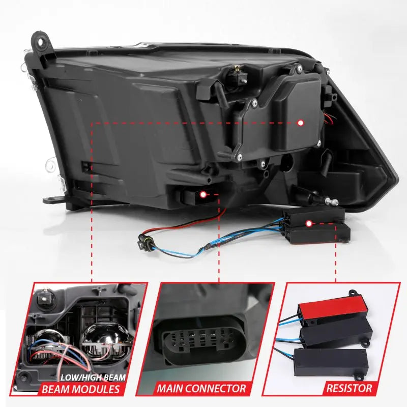 ANZO 2009-2018 Dodge Ram 1500 Led Projector Plank Style Switchback H.L Halo Chrome Amber (OE Style) ANZO ANZ111465