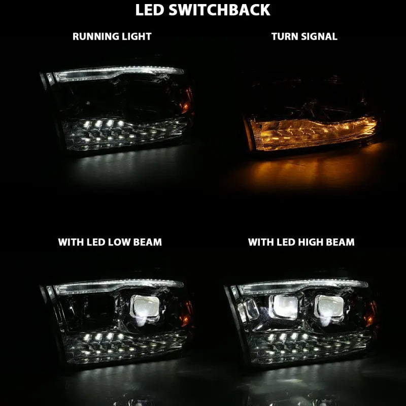 ANZO 2009-2018 Dodge Ram 1500 Led Projector Plank Style Switchback H.L Halo Chrome Amber (OE Style) ANZO ANZ111465