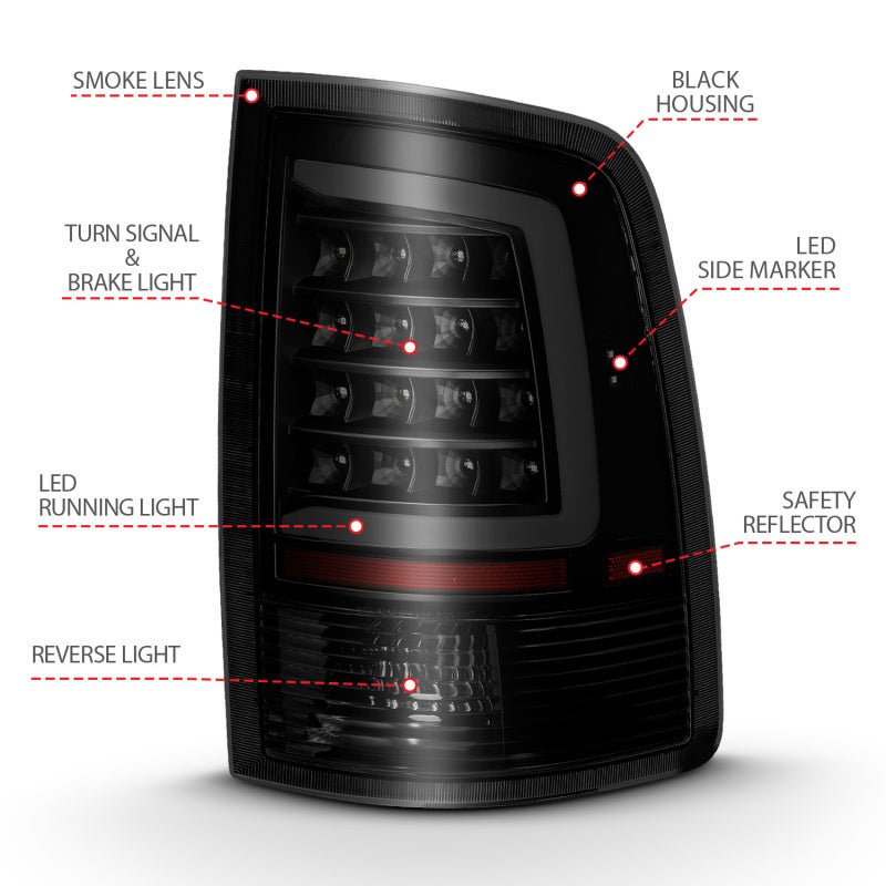 ANZO 2009-2018 Dodge Ram 1500 LED Taillight Plank Style Black w/Smoke Lens ANZO ANZ311319