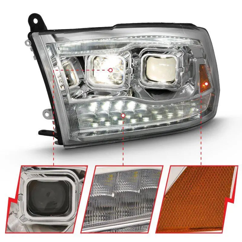 ANZO 2009-2018 Dodge Ram 1500 Projector H.L. Switchback Black Amber ANZO ANZ111441