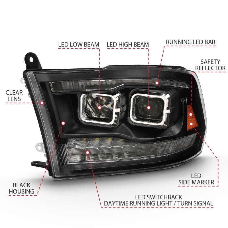 ANZO 2009-2018 Dodge Ram 1500 Projector H.L. Switchback Chrome Amber ANZO ANZ111442