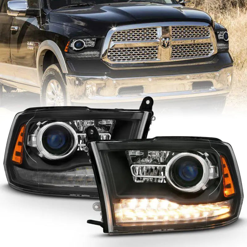 ANZO 2009-2018 Dodge Ram 1500 Projector Headlights Plank Style Halo w/Switchback Matte Black ANZO ANZ111489
