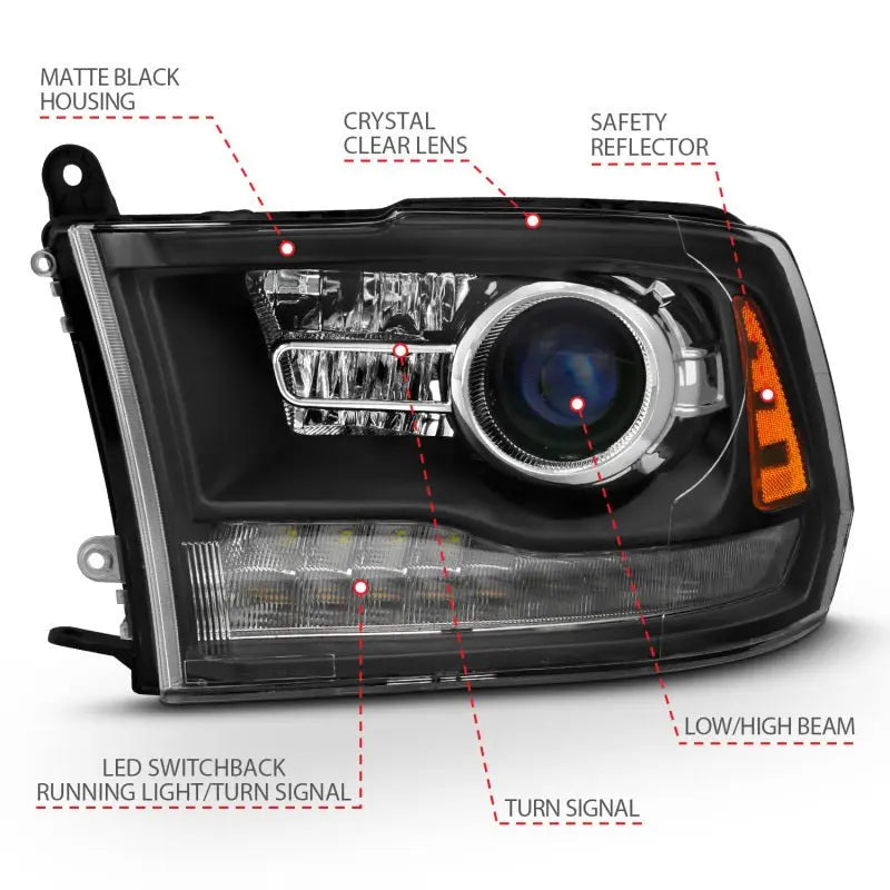 ANZO 2009-2018 Dodge Ram 1500 Projector Headlights Plank Style Halo w/Switchback Matte Black ANZO ANZ111489
