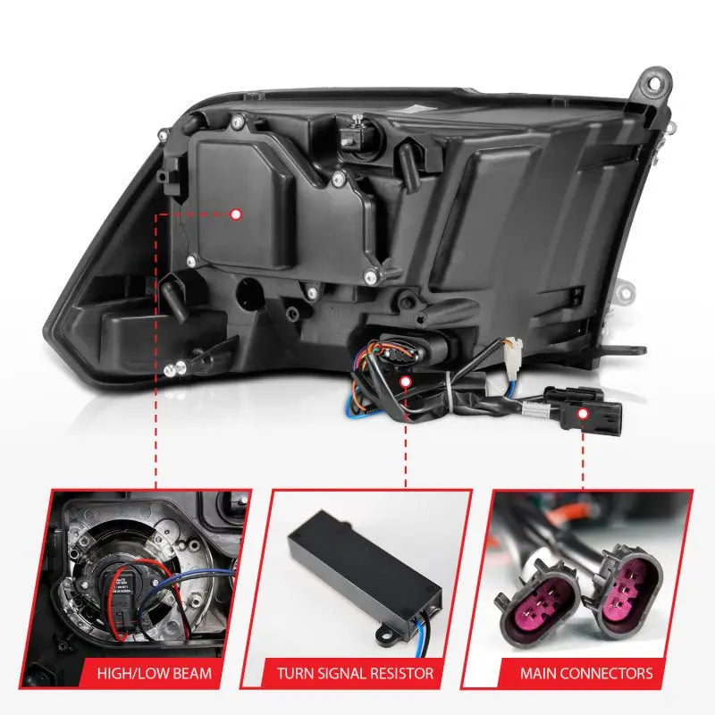 ANZO 2009-2018 Dodge Ram 1500 Projector Headlights Plank Style Halo w/Switchback Matte Black ANZO ANZ111489