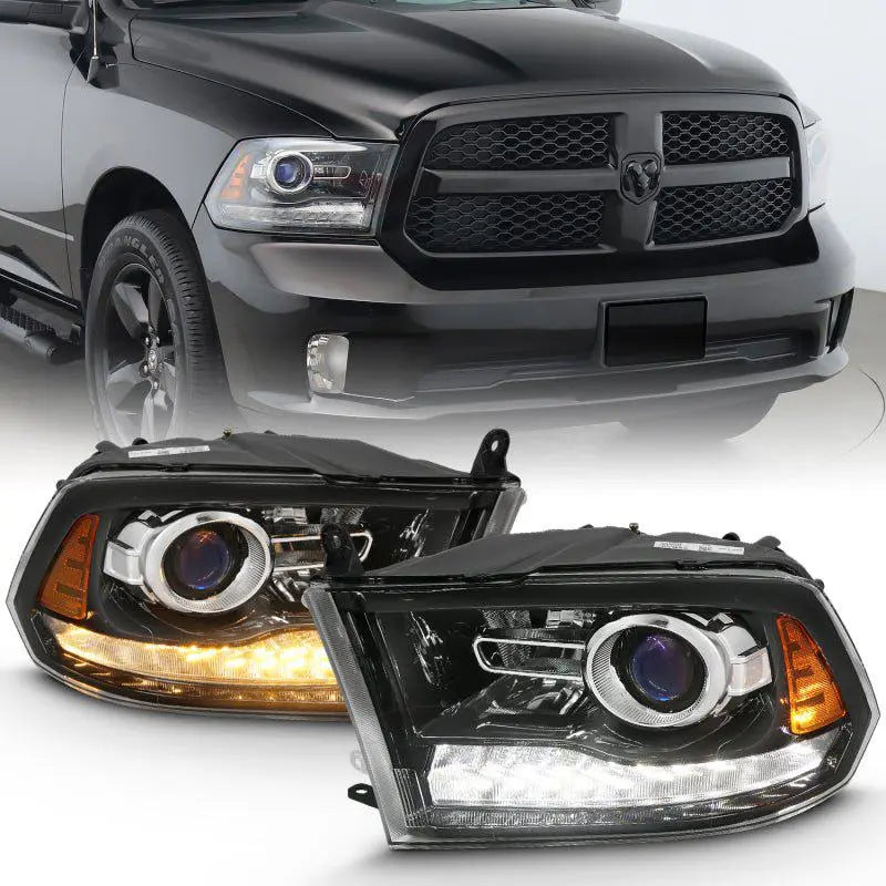 ANZO 2009-2018 Dodge Ram 1500 Projector Plank Style Switchback H.L Halo Black Amber (OE Style) ANZO ANZ111439