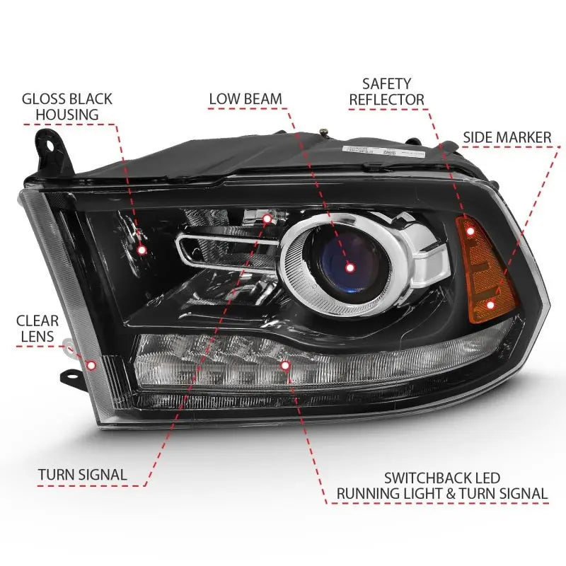 ANZO 2009-2018 Dodge Ram 1500 Projector Plank Style Switchback H.L Halo Black Amber (OE Style) ANZO ANZ111439