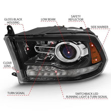 Load image into Gallery viewer, ANZO 2009-2018 Dodge Ram 1500 Projector Plank Style Switchback H.L Halo Black Amber (OE Style) ANZO ANZ111439