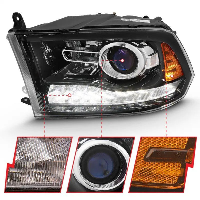 ANZO 2009-2018 Dodge Ram 1500 Projector Plank Style Switchback H.L Halo Black Amber (OE Style) ANZO ANZ111439
