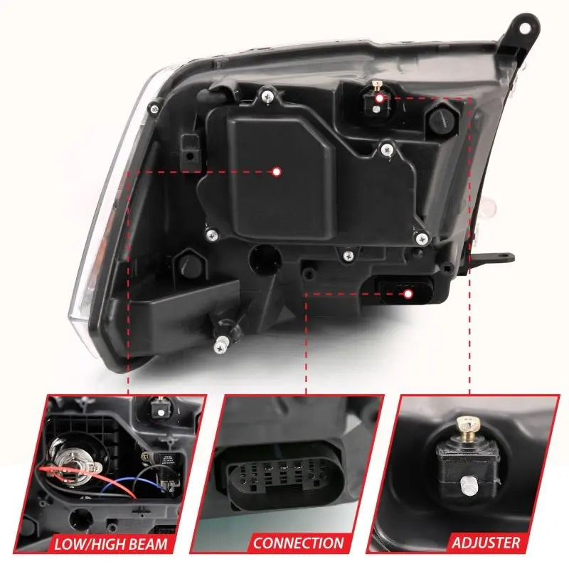 ANZO 2009-2018 Dodge Ram 1500 Projector Plank Style Switchback H.L Halo Black Amber (OE Style) ANZO ANZ111439
