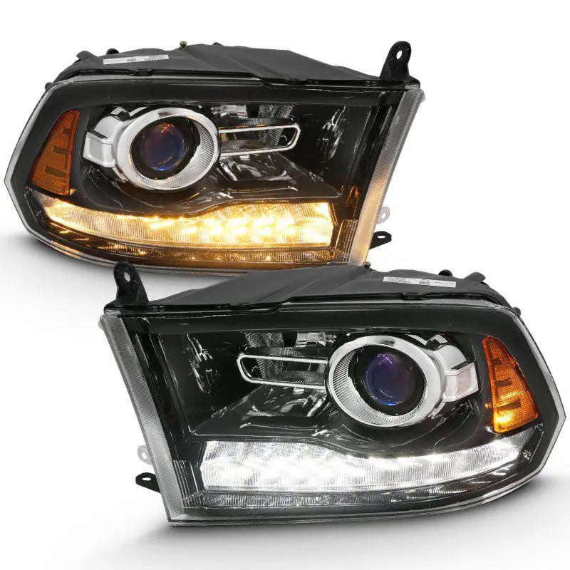 ANZO 2009-2018 Dodge Ram 1500 Projector Plank Style Switchback H.L Halo Black Amber (OE Style) ANZO ANZ111439