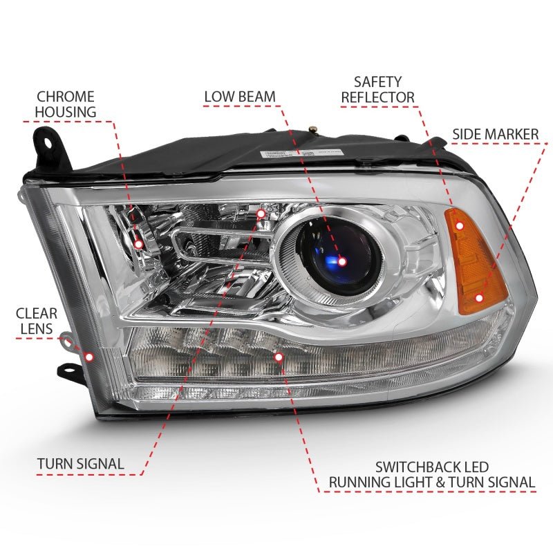 ANZO 2009-2018 Dodge Ram 1500 Projector Plank Style Switchback H.L Halo Chrome Amber (OE Style) ANZO ANZ111440