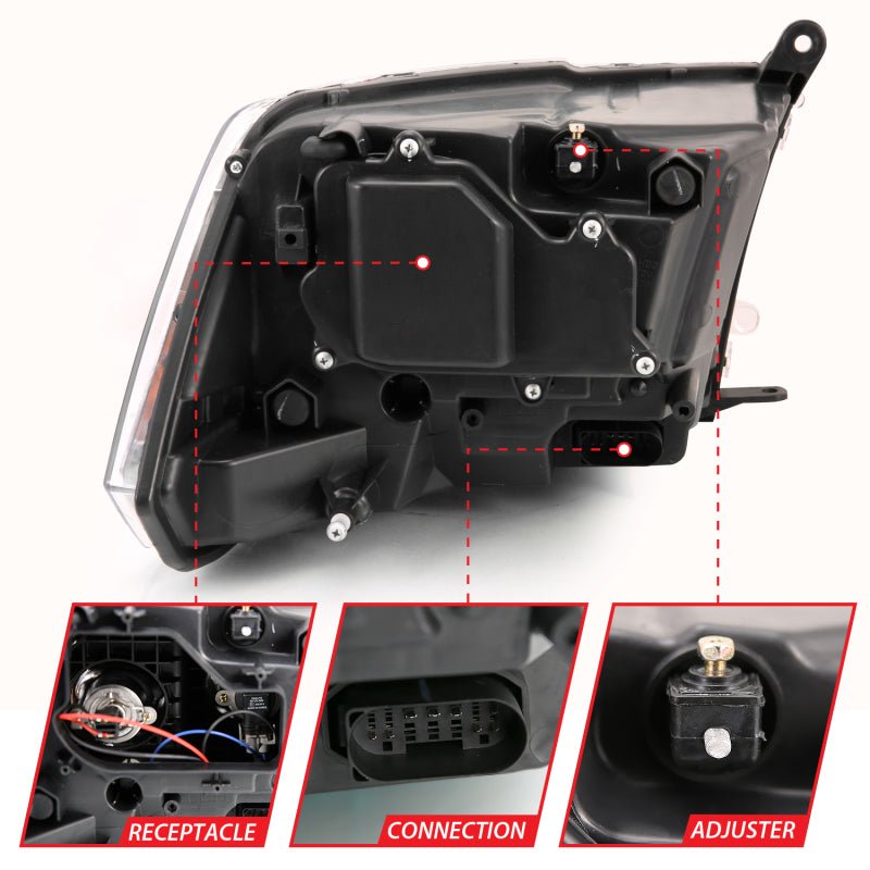 ANZO 2009-2018 Dodge Ram 1500 Projector Plank Style Switchback H.L Halo Chrome Amber (OE Style) ANZO ANZ111440
