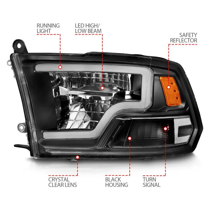 ANZO 2009-2020 Dodge Ram 1500 Full LED Square Projector Headlights w/ Chrome Housing Black Amber ANZO ANZ111539