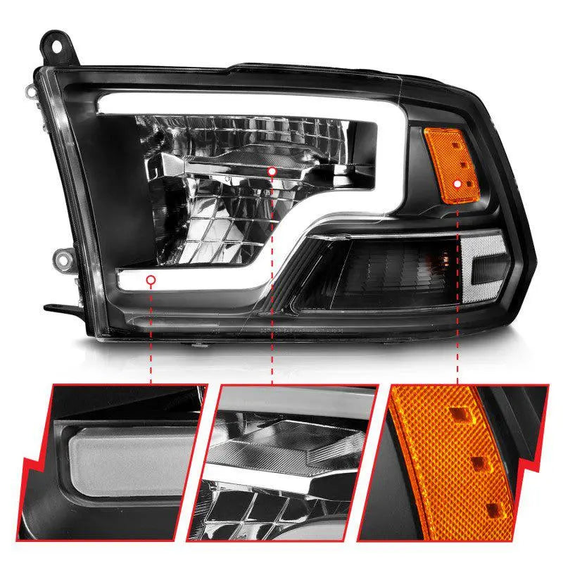 ANZO 2009-2020 Dodge Ram 1500 Full LED Square Projector Headlights w/ Chrome Housing Black Amber ANZO ANZ111539