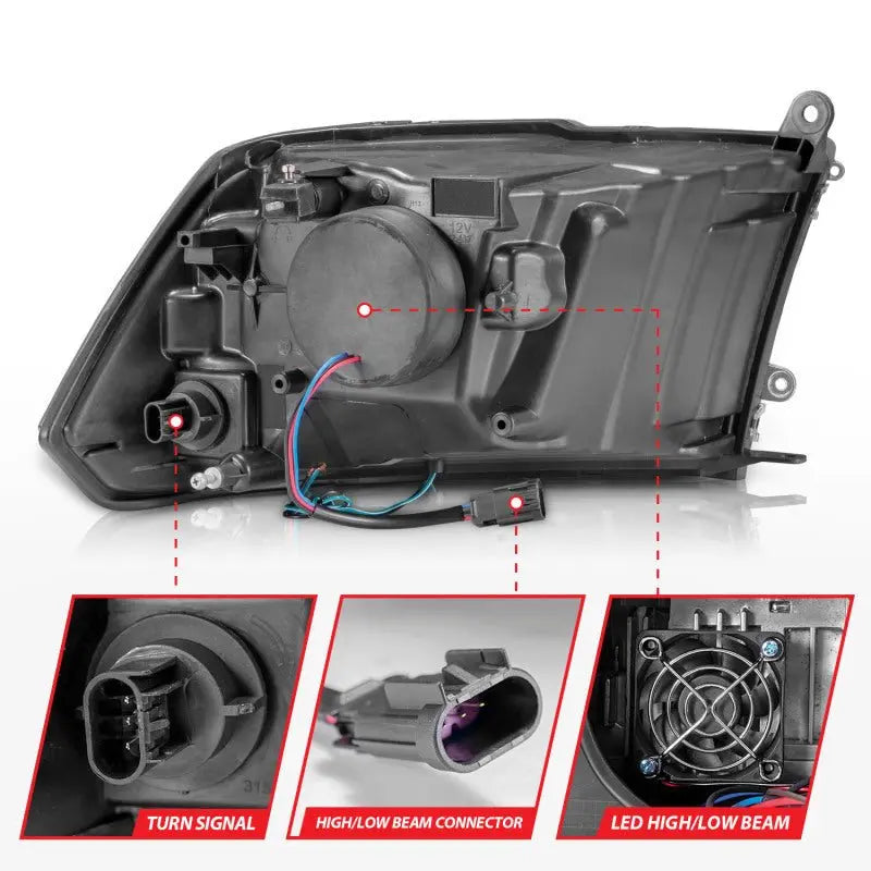 ANZO 2009-2020 Dodge Ram 1500 Full LED Square Projector Headlights w/ Chrome Housing Black Amber ANZO ANZ111539