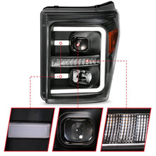 Load image into Gallery viewer, ANZO 2011-2016 Ford F250 Projector Headlights w/ Plank Style Switchback Black w/ Amber ANZO ANZ111406