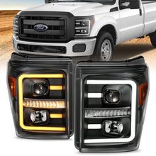 Load image into Gallery viewer, ANZO 2011-2016 Ford F250 Projector Headlights w/ Plank Style Switchback Black w/ Amber - Black Ops Auto Works