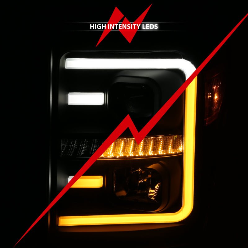 ANZO 2011-2016 Ford F250 Projector Headlights w/ Plank Style Switchback Black w/ Amber - Black Ops Auto Works