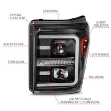 Load image into Gallery viewer, ANZO 2011-2016 Ford F250 Projector Headlights w/ Plank Style Switchback Black w/ Amber - Black Ops Auto Works