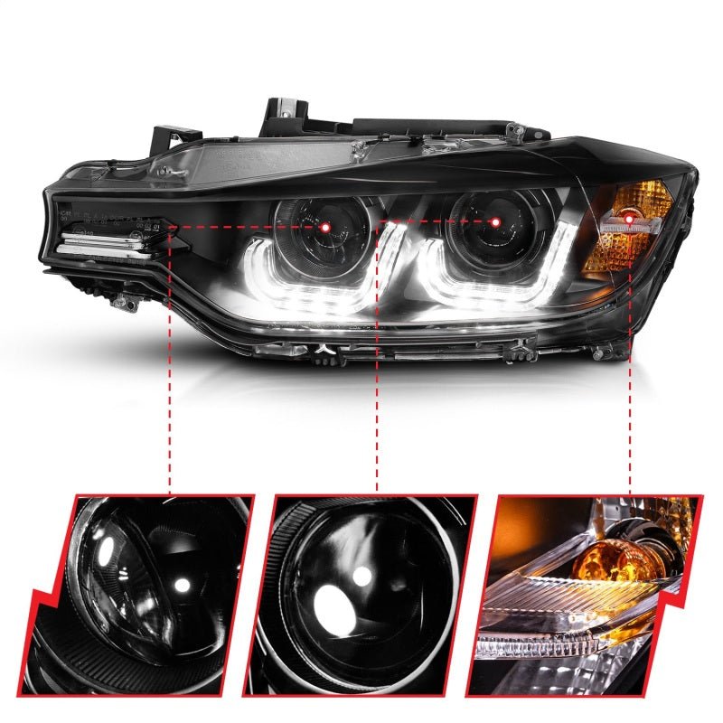 ANZO 2012-2015 BMW 3 Series Projector Headlights w/ U-Bar Black ANZO ANZ121504