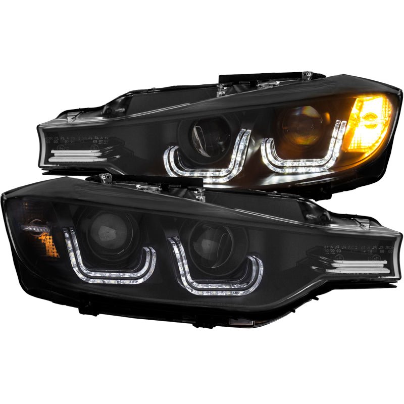 ANZO 2012-2015 BMW 3 Series Projector Headlights w/ U-Bar Black ANZO ANZ121504