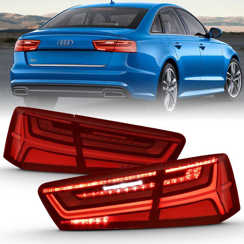 ANZO 2012-2018 Audi A6 LED Taillight Black Housing Red/Clear Lens 4 pcs (Sequential Signal) ANZO ANZ321353