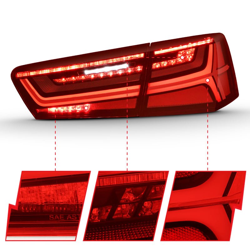 ANZO 2012-2018 Audi A6 LED Taillight Black Housing Red/Clear Lens 4 pcs (Sequential Signal) ANZO ANZ321353