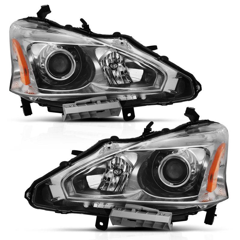 ANZO 2013-2015 Nissan Altima Projector Headlight Chrome Amber ANZO ANZ121550