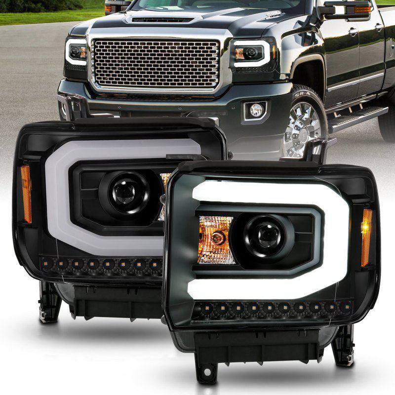 ANZO 2014-2015 GMC Sierra 1500 Projector Headlights w/ Light Bar Black Housing (Halogen Type) ANZO ANZ111513