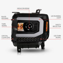 Load image into Gallery viewer, ANZO 2014-2015 GMC Sierra 1500 Projector Headlights w/ Light Bar Black Housing (Halogen Type) ANZO ANZ111513