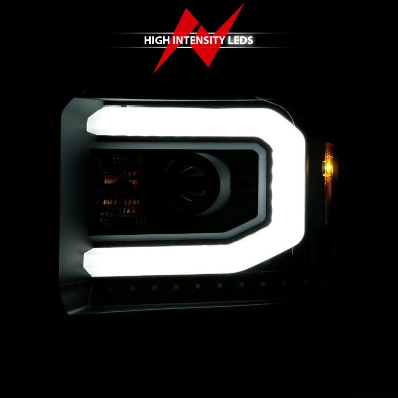 ANZO 2014-2015 GMC Sierra 1500 Projector Headlights w/ Light Bar Black Housing (Halogen Type) ANZO ANZ111513
