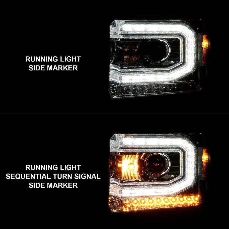 ANZO 2014-2015 Gmc Sierra 1500 Projector Headlights w/ Light Bar Chrome Housing (Halogen Type) ANZO ANZ111514