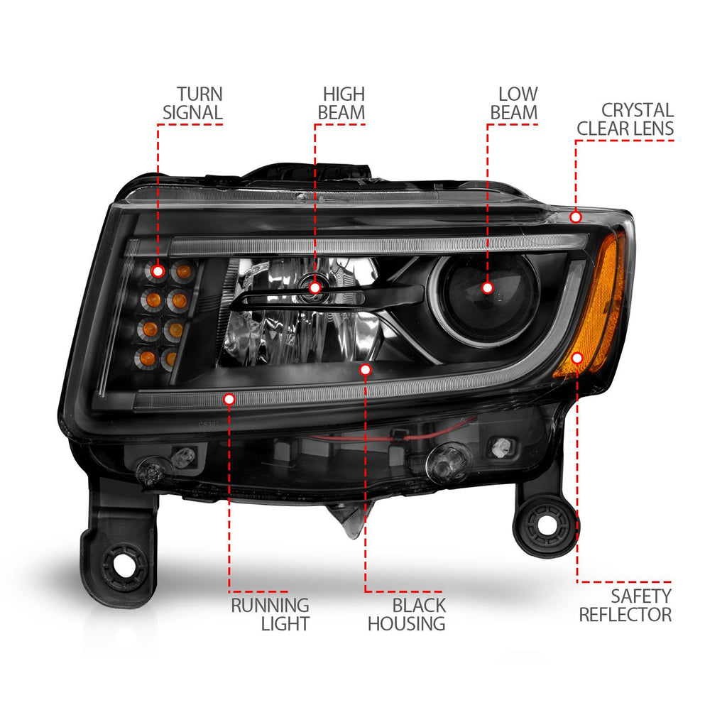 ANZO 2014-2016 Jeep Grand Cherokee Projector Headlights w/ Plank Style Design Black ANZO ANZ111329