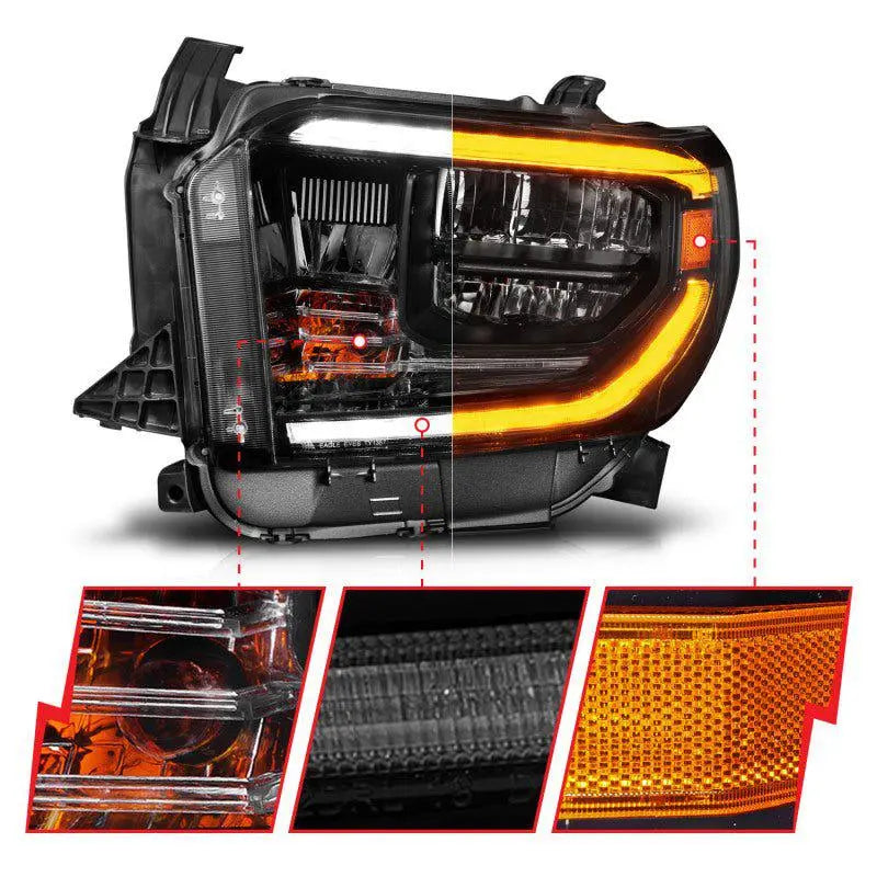 ANZO 2014-2017 Toyota Tundra LED Crystal Headlights w/ Switchback Black Housing w/ DRL ANZO ANZ111531